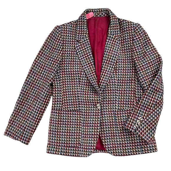 Vintage Alan Austin Houndstooth Single Button Wool Blazer Made in France - Picture 1 of 14